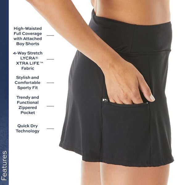 BEACH HOUSE Emma Multi-Sport Swim Skort — Running, Tennis, Pickleball Skirt with Boy Shorts, 001 Black, 16 - Image 2