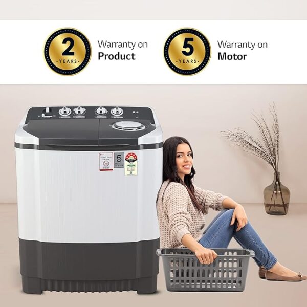 LG 7 Kg 5 Star Wind Jet Dry Semi-Automatic Top Loading Washing Machine (P7020NGAZ, Dark Gray, Rat Away Feature) - Image 4