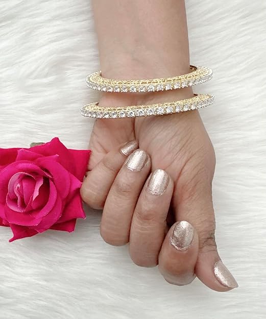 ESHNA MORE 24Kt Pure Gold Plated American Diamond High Bangles 52 2'8 - Image 3