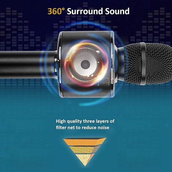 BONAOK Wireless Bluetooth Karaoke Microphone,3-in-1 Handheld Portable Black Speaker Machine for Android/iPhone/iPad/Sony/PC or All Smartphone - Image 3