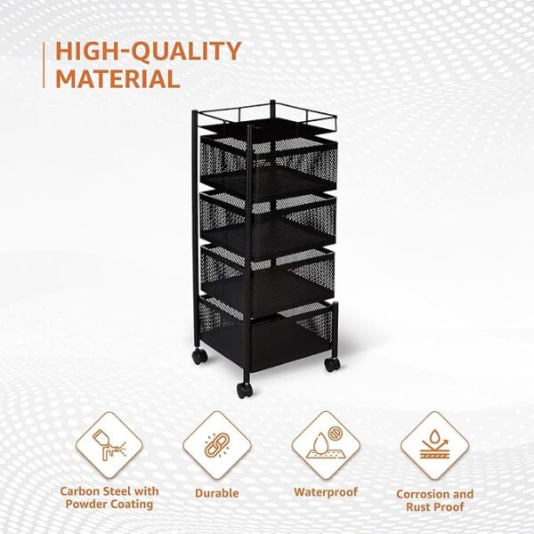 ASHLAS® Kitchen Trolley with Wheels, Kitchen Organizer Items and Storage Solutions for Kitchen Organizer and Kitchen Accessories Items (4 Layer, Square) - Image 3