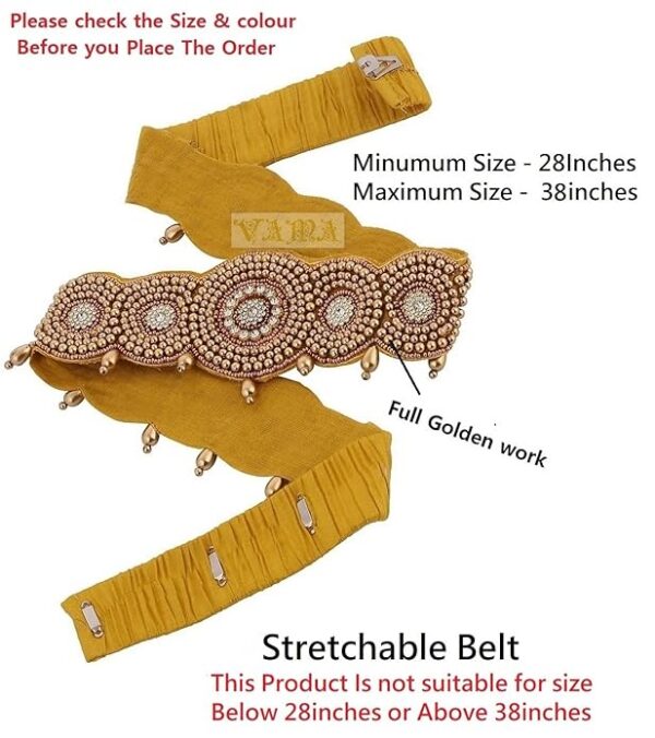 Vama Fashions Traditional Golden Maggam work stretchable Cloth Kamar Belt kamarband Waist Belly Chain for women - Image 2