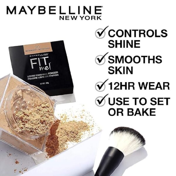 Maybelline New York Loose Finishing Powder, Controls Shine, Mineral Based Formula, Fit Me, 25 Medium, 20g - Image 4