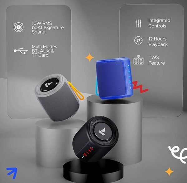 boAt Stone 352 Bluetooth Speaker with 10W RMS Stereo Sound, IPX7 Water Resistance, TWS Feature, Up to 12H Total Playtime, Multi-Compatibility Modes and Type-C Charging(Vibing Blue) - Image 2