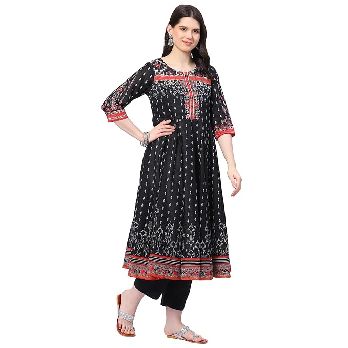 BIBA Women Cotton Anarkali Kurta Palazzo Suit Set - Image 3