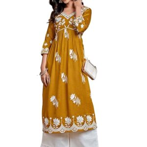 EthnicJunction Women'S Silk Blend Chikankari Embroidered Naira Cut Kurta