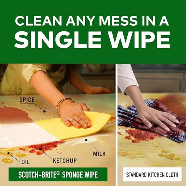 Scotch-Brite Sponge Wipe Resusable Kitchen Cleaning foam Cellulose wood Sponge- Easy to use, Multi- color & Biodegradable (pack of 5) - Image 3