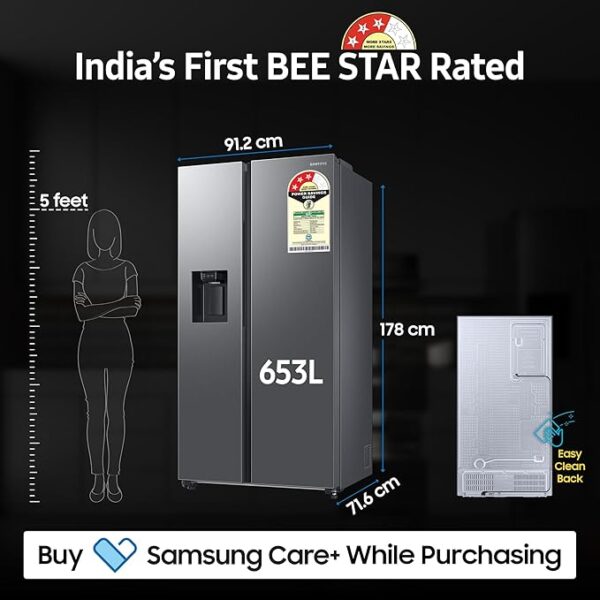 Samsung 633 L, 3 Star, Frost Free, Double Door, Convertible 5-in-1 Digital Inverter, Side By Side Refrigerator with AI, WiFi & Water & Ice Dispenser (RS78CG8543S9HL, Silver, Refined Inox) - Image 5