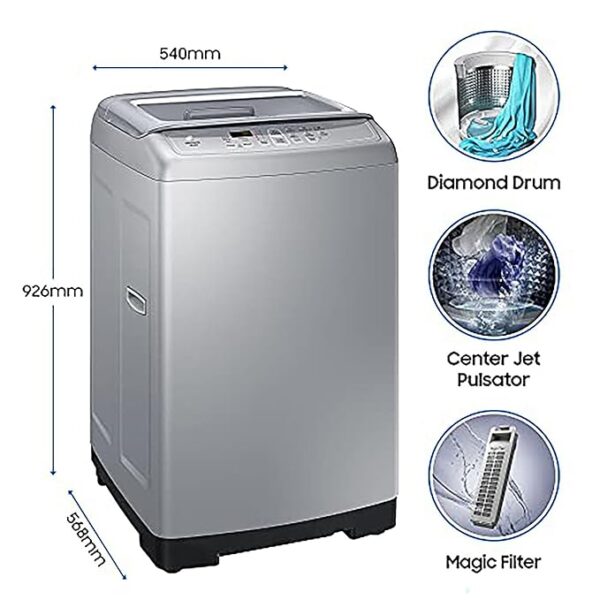 Samsung 7 kg, Fully-Automatic Top Load Washing Machine (WA70A4002GS/TL, Imperial Silver) - Image 3