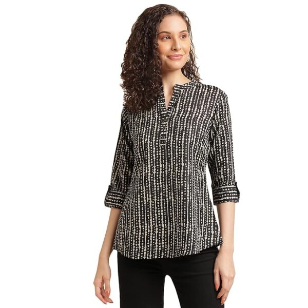 NAINVISH Tops for Women Printed Regular Fit Shirt, Tops for Women Stylish Latest|Office Wear Tops for Women|Cotton Blend Tops for Women|Mandarin Collar Top