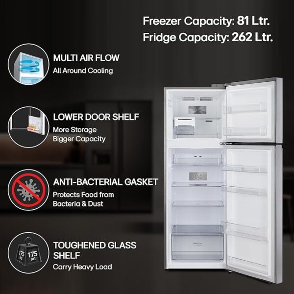LG 343 L 3 Star Frost-Free Smart Inverter Double Door Refrigerator (GL-S382SDSX, Dazzle Steel, Convertible with Express Freeze) - Image 3