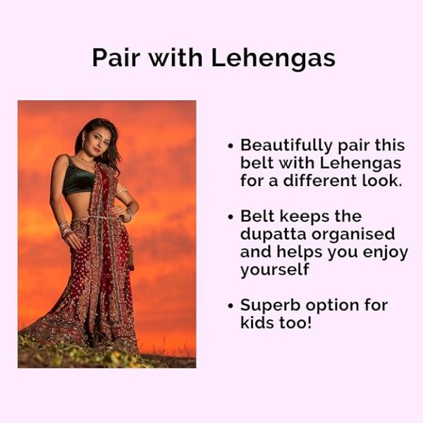 My Cool GrandMom Handcrafted Premium Kamarbandh for Women | Kamarpatti/Waistband/Kardhani/Kamarband/Ottiyanam/Vaddanam/Kamar Chain/Waist Belt - Set of 2 - Gold and Red - Image 5