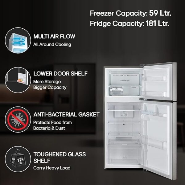 LG 240 L 3 Star Frost-Free Smart Inverter Double Door Refrigerator (GL-S292RDSX, Dazzle Steel, Convertible & Multi Air Flow Cooling) - Image 4