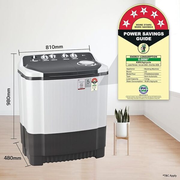 LG 7 Kg 5 Star Wind Jet Dry Semi-Automatic Top Loading Washing Machine (P7020NGAZ, Dark Gray, Rat Away Feature) - Image 5