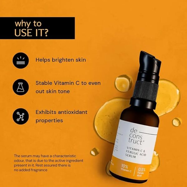 Deconstruct 10% Non-Irritating Vitamin C Face Serum For Glowing Skin|10% Vitamin C + 0.5% Ferulic Acid|Water Based Serum|Highly Stable Vitamin C Face Serum For Women And Men|Beginner Friendly|30 Ml - Image 4