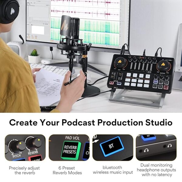Audio Interface-Podcast Equipment-MAONO-MaonoCaster-All in One - Portable Podcast production Studio with premium mic preamp for Podcast Recording, Streaming, Youtube, DJ, PC, Smartphone (AME2) - Image 4
