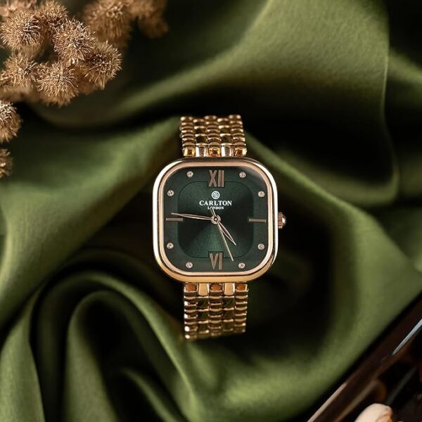 Carlton London Women Stainless Steel Analog Watch | Gold-Green Waterproof Watches for Women Girls Ladies | Fashionable Trendy Quartz Movement Wrist Watch - CLSSCDGRN - Image 4