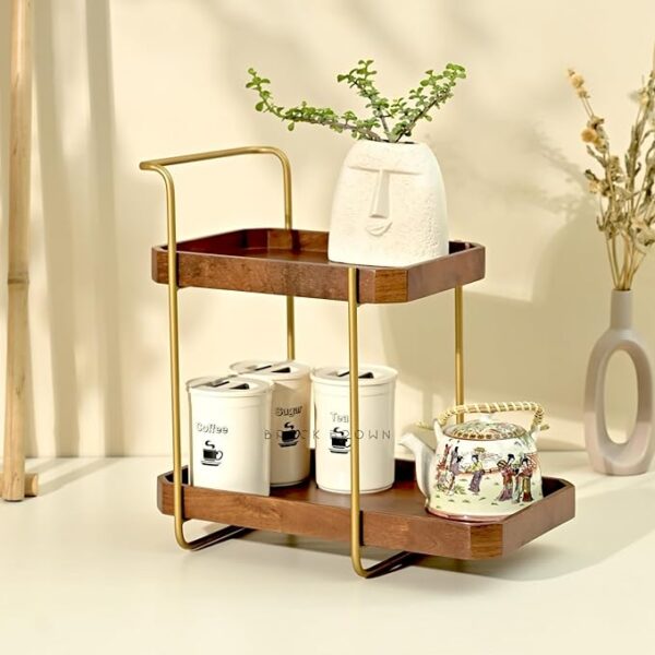 Brick Brown Handcrafted Premium Homeydo Organizer | Wooden Spice Rack | 2-Tier Kitchen Countertop | Cabinet Storage Shelf | Home Décor Display In Wood (18.0X10.6X18.1 Inch) - Tiered Shelf - Image 4