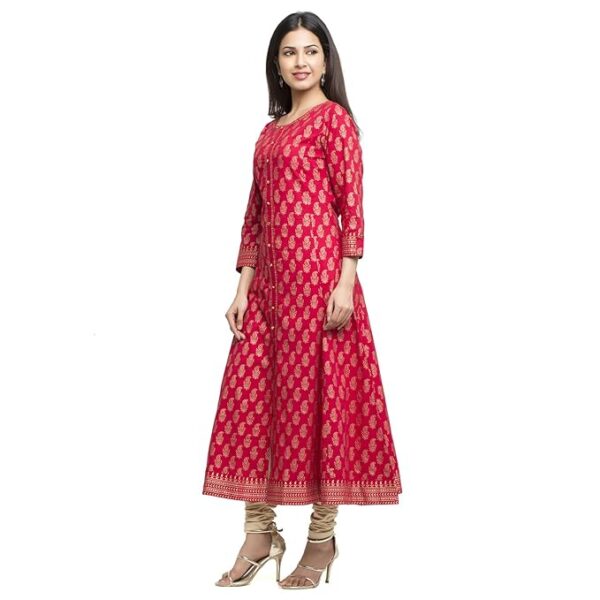 Yash Gallery Women's Cotton Gold Printed Anarkali Kurta - Image 2