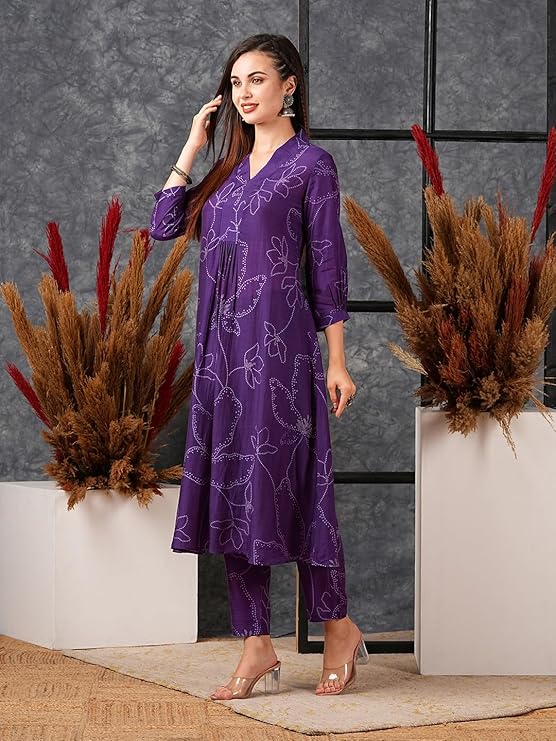 GoSriKi Women's Rayon Blend A-Line Printed Kurta with Pant - Image 3