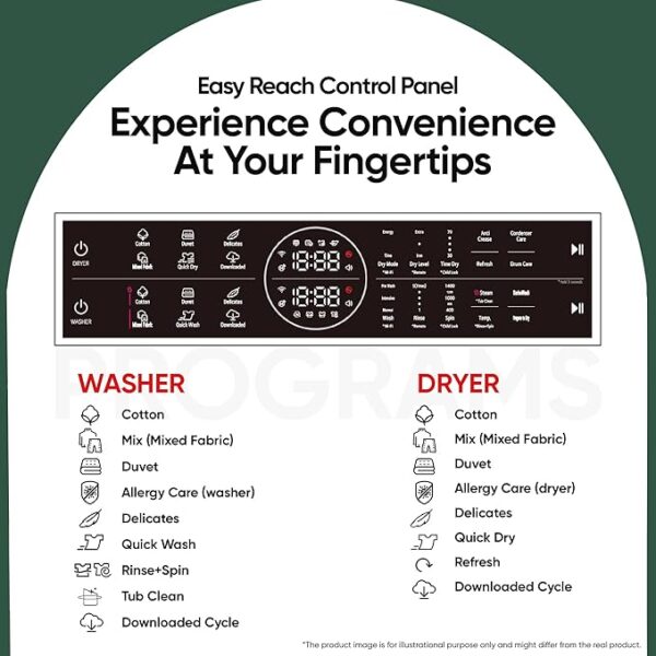 LG WashTower 13 Kg /10 Kg with AI Direct Drive & DUAL Inverter Heat Pump, Fully Automatic Front Load Washing Machine and Dryer (FWT1310BG) with Wi Fi & Central Control Panel Natural Beige & Green - Image 4