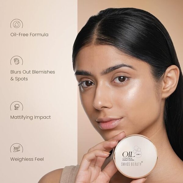 Swiss Beauty Oil Control Compact Powder | Lightweight Compact Powder For Matte Flawless Finish | Face Makeup, Shade 01 Pearl-Ivory, 20 Gm | - Image 4