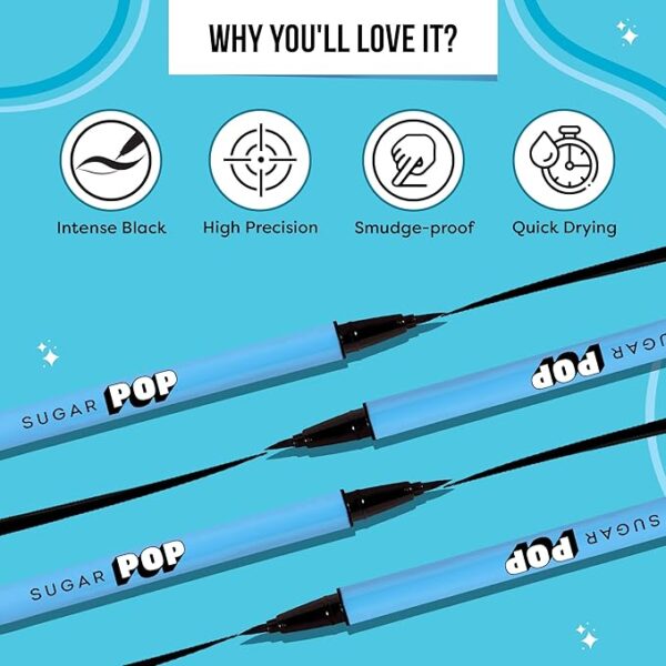 SUGAR POP Waterproof Eyeliner | Lasts Upto 12 Hrs | Lightweight, Quick Drying Formula, Sweatproof, Waterproof, Matte Finish Black | 1.5ml - Image 3