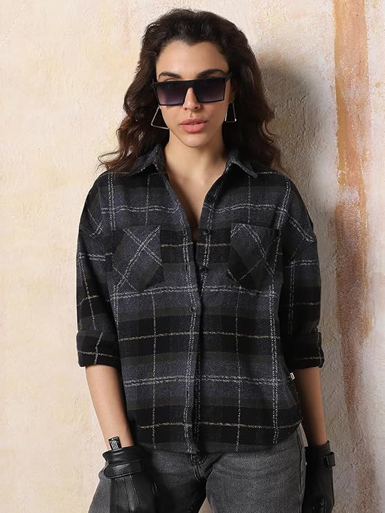 High Star Women Oversized Spread Collar Fullsleeve Checked Shirts 52 - Image 2