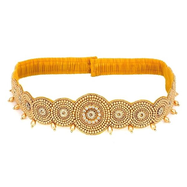 Vama Fashions Traditional Golden Maggam work stretchable Cloth Kamar Belt kamarband Waist Belly Chain for women