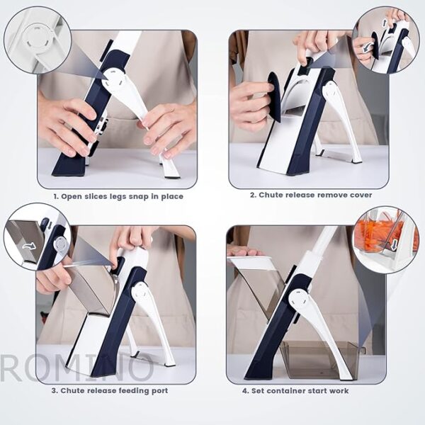 ROMINO Mandoline Slicer Cutter Chopper and Grater for Vegetables, Multifunctional Salad Cutter for Kitchen, Hand Press Push Chopper with 30 Different Cuts, Hand Safe - Stainless Steel Blade (A1) - Image 3