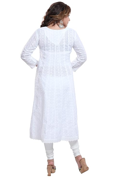 DARIKA White Chikankari Kurti for Women of Rayon Cotton in Plus Size & Small Size. - Image 4