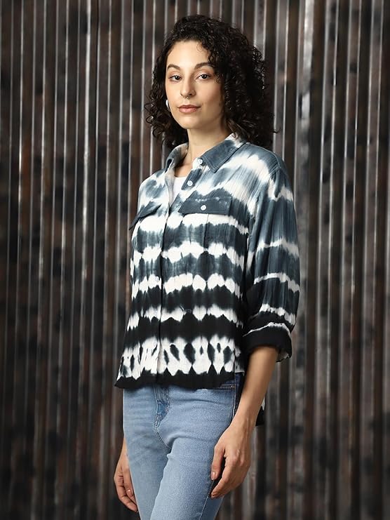 High Star Women Cotton Solid Boxy fit Spread Collar Full Sleeves Shirts - Image 4