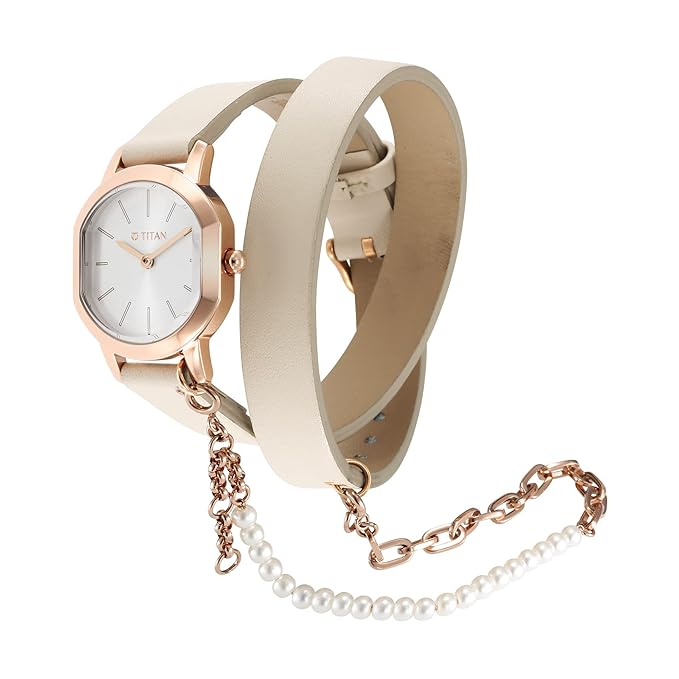 Titan Purple Unending Beauty Off White Dial Analog Leather Strap Watch for Women-NS95157WL01F - Image 4
