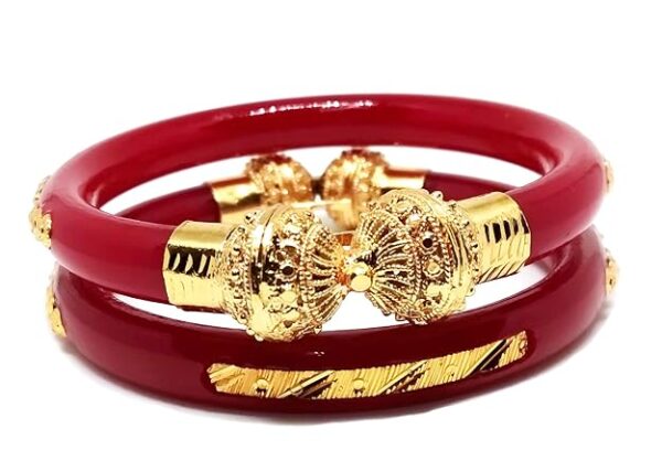 Tanvi J Maroon Colored Pola Gold-plated Flower Shape Bangle Set (Pack of 2) - Image 3