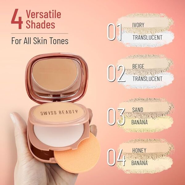 Swiss Beauty Matte & Set Duo Lightweight Compact For All Skin Types| Compact Powder + Translucent Powder | Shade- 02 Beige, 20gm - Image 3