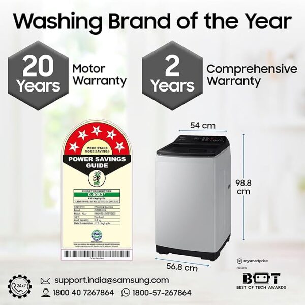 Samsung 8 Kg, Eco Bubble Technology with Super Speed, Soft Closing Door, Fully-Automatic Top Load Washing Machine (WA80BG4545BYTL, Lavender Gray, Awarded as Washing Machine Brand of the year) - Image 4