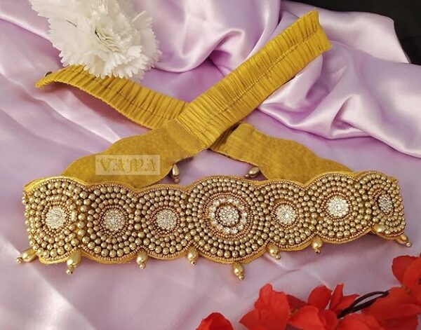 Vama Fashions Traditional Golden Maggam work stretchable Cloth Kamar Belt kamarband Waist Belly Chain for women - Image 5