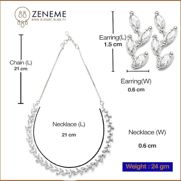 ZENEME Rose Gold-Plated Leaf Design Rose Black and White American Diamond Studded Jewellery Set - Image 5