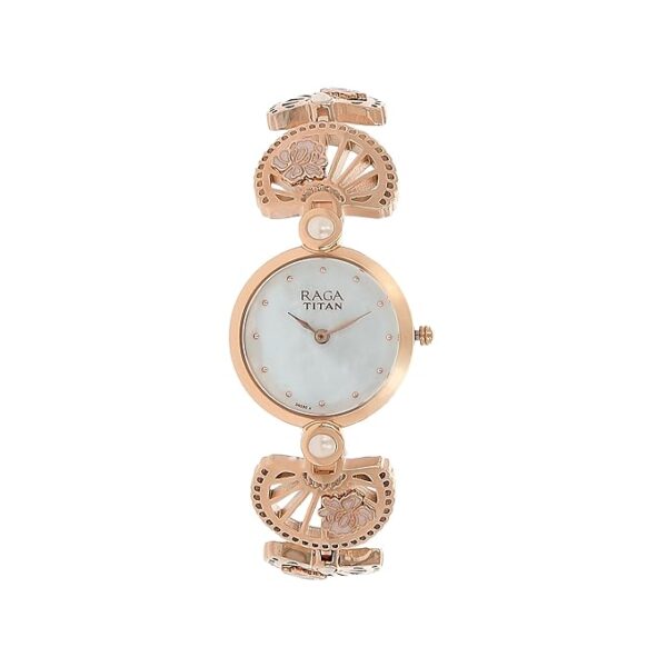 Titan Raga Aurora Mother Of Pearl Dial Women Analog Watch With Metal Strap-Ns2567Wm01, Band Color:Rose Gold