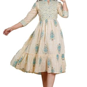 Monique Brand Women's/Girls Cotton Kurta for Women Floral Printed Anarkali Kurta || Floral Flared Western Dress