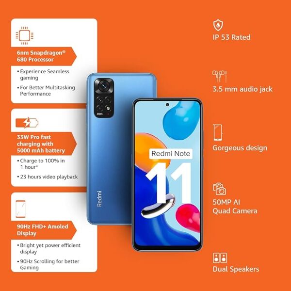 Redmi Note 11 (Horizon Blue, 6GB RAM, 128GB Storage)|90Hz FHD+ AMOLED Display | Qualcomm® Snapdragon™ 680-6nm | 33W Charger Included - Image 2
