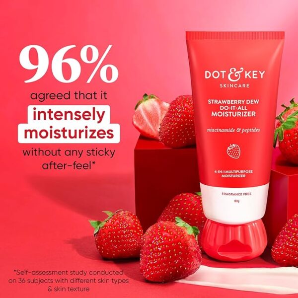 Dot & Key Strawberry Brightening Moisturizer | Niacinamide, Peptides & Hyaluronic Acid, Non-sticky, Brightens Skin, Intense Moisturization | Non-Comedogenic & Fragrance Free, Lightweight | 80g - Image 3