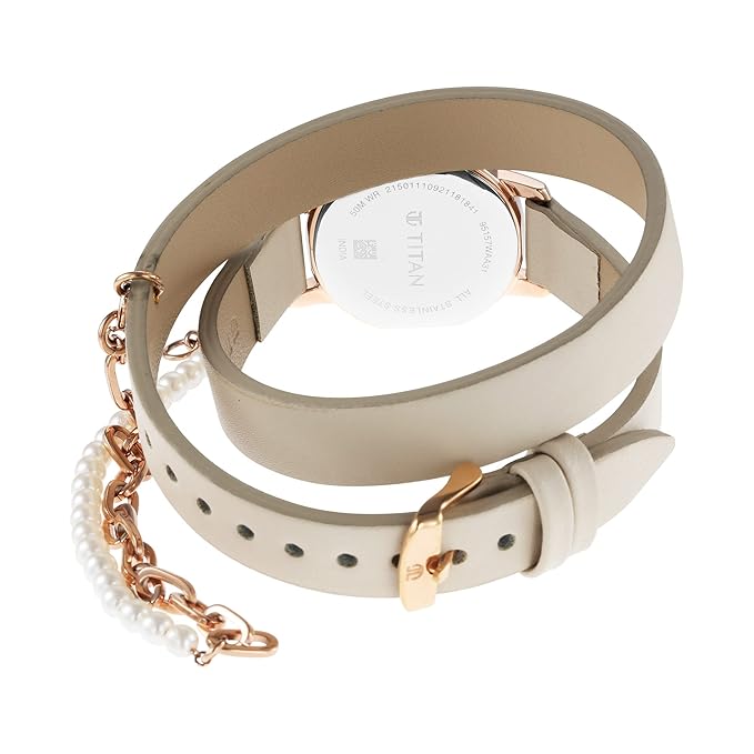 Titan Purple Unending Beauty Off White Dial Analog Leather Strap Watch for Women-NS95157WL01F - Image 2