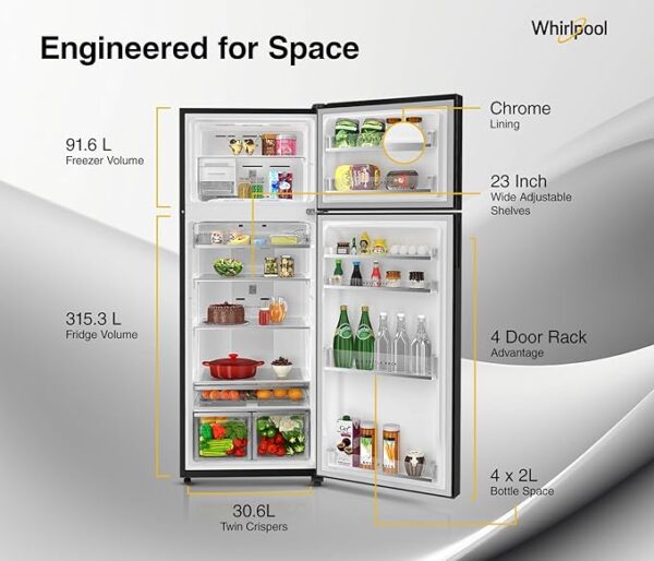Whirlpool 411L 2 Star IntelliFresh Convertible Inverter Frost Free Double Door Refrigerator (IF INV CNV 455 Steel Onyx-Z, 2s) - Image 6