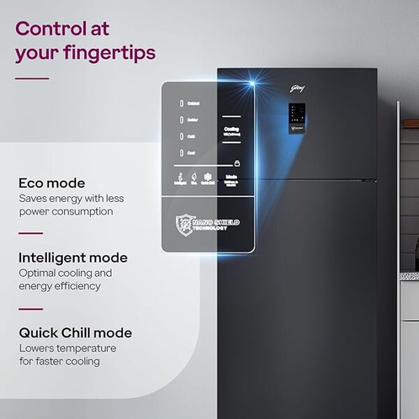 Godrej 436 L 2 Star With AI Tech, 95%+ Food Surface Disinfection With Nano Shield Technology Inverter Frost Free Double Door Regalis Refrigerator (RF EON 438B RCI MT BK, Matt Black) - Image 3