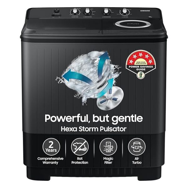 Samsung 9.5 Kg, 5 Star, Semi-Automatic Washing Machine (WT95A4260GD/TL, Air Turbo Drying, Dark Gray, Awarded as Washing Machine Brand of the year)