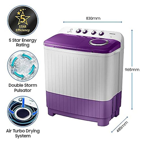Samsung 7 kg, 5 star, Semi-Automatic Washing Machine (WT70M3000UU/TL, Air Turbo Drying, LIGHT GRAY) - Image 2
