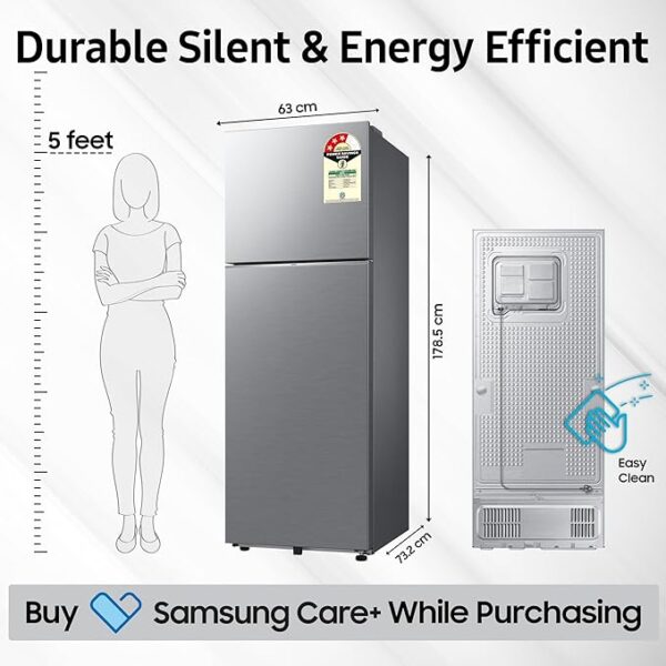 Samsung 350 L, 3 Star, Convertible 5-in-1, Digital Inverter, Frost Free Double Door, WiFi Enabled Bespoke AI Refrigerator (RT38DG5A4DS8HL, Elegant Inox, Silver) - Image 5
