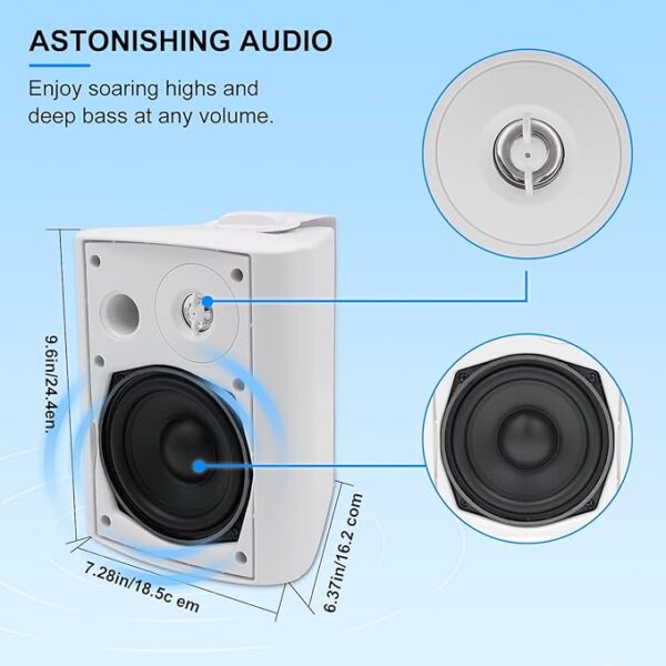 Herdio 5.25 Inches 300 Watts Bluetooth Outdoor Speakers with Superior Dome Tweeter ALL Weather Wired Wall Mount System,White - Image 6