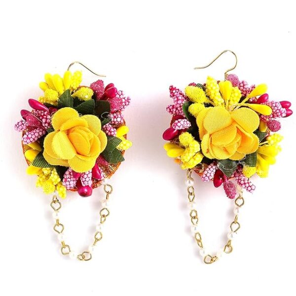 ZENEME Jewellery Flowers Jewellery Set For Haldi Gota Patti Necklace, Earrings, Bracelet & Maang Tika for Women & Girls (Mehandi/Haldi/Wedding/Bridal/Baby Shower) - Image 4